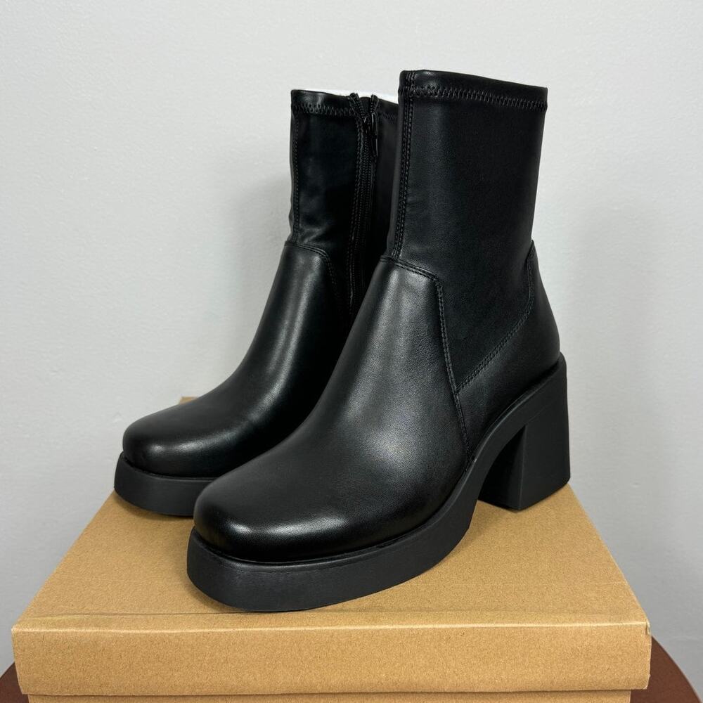 New Steve Madden Zeldie Platform Sock Bootie in Black Leather Women's Size 10